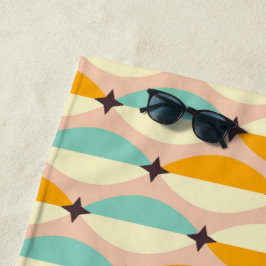 Toalha De Praia Symmetrical retro pattern with interlocking teal