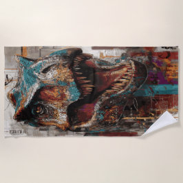 Toalha De Praia T-Rex Street Art Dinosaur Graffiti Portrait