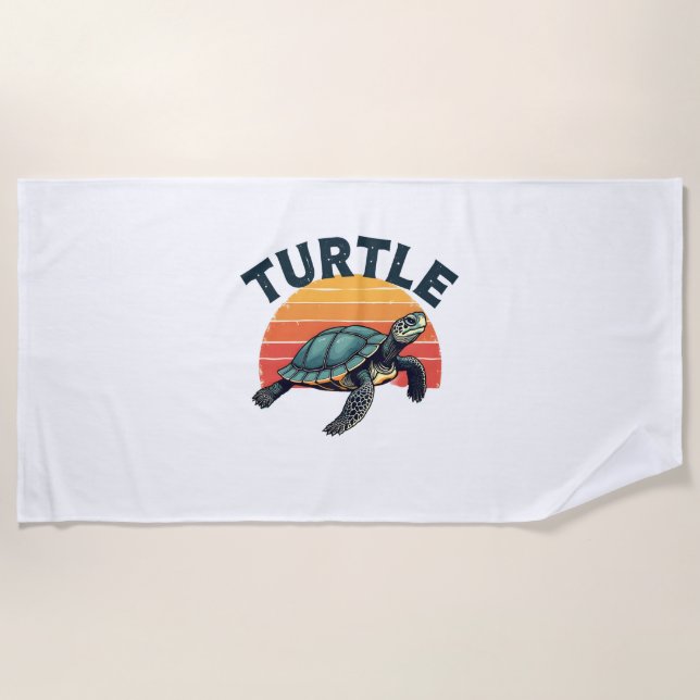 Toalha De Praia T-Shirt Turtle Retro (Frente)