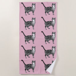 Toalha De Praia Tabby Gato Bonito Giro Gato-Rosa Gato Grito Giz Ga