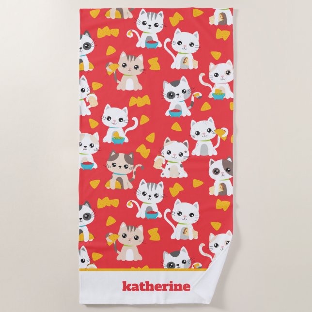 Toalha De Praia Tacocat Burrito e Taco Gatos Cute Personalizados (Frente)