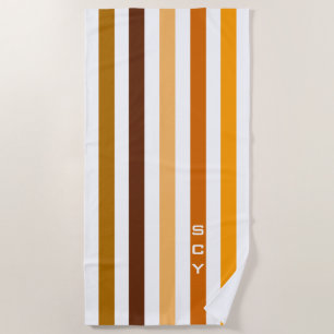 Toalha De Praia Tan Brown Orange Vertical Stripes Monograma