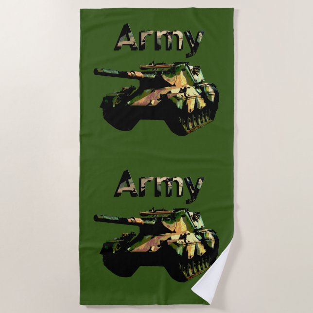 Toalha De Praia Tanque do Exército Khaki Verde, Beach Towel (Frente)