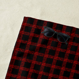 Toalha De Praia Tartan vermelho-russo e preto com linhas gravadas