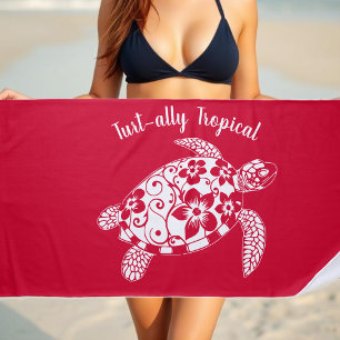 Toalha De Praia Tartaruga Havaiana Pescador Aestético Vermelho Cer