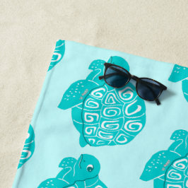 Toalha De Praia Tartarugas do Mar Teal Padrão Aqua Beach Towel