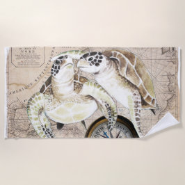Toalha De Praia Tartarugas marinhas Vintage Aquarela Arte de Colag