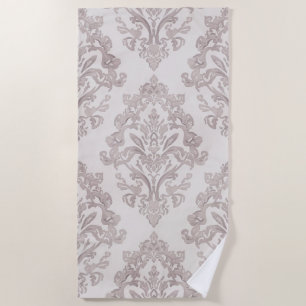 Toalha De Praia Taupe Suave Damasco Aquarela Floral Clássico