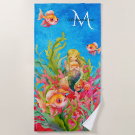 Toalha De Praia Teal Blue Monographic Name Mermaid Beach Towel