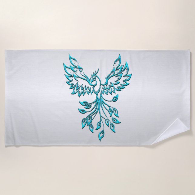 Toalha De Praia Teal Blue Phoenix nasce em prata (Frente)