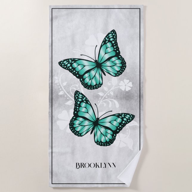 Toalha De Praia Teal Butterfly Floral Beach Towel (Frente)