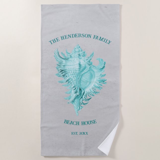 Toalha De Praia Teal Conch Shell Beach Towel (Frente)