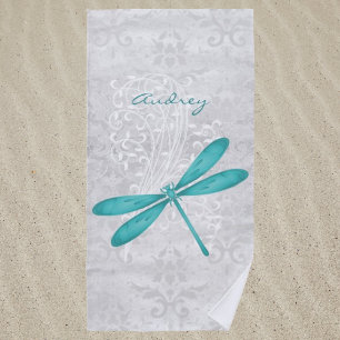 Toalha De Praia Teal Dragonfly Personalizada Beach Towel
