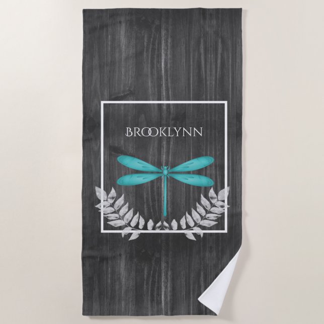 Toalha De Praia Teal Dragonfly Rustic Beach Towel (Frente)