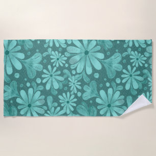 Toalha De Praia Teal e Aqua Floral Beach Towel
