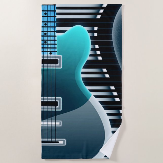Toalha De Praia Teal Electric Guitar Beach Towel (Frente)