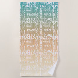 Toalha De Praia Teal Peach Dourado Amor pela Paz Branca