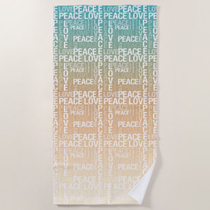 Toalha De Praia Teal Peach Dourado Amor pela Paz Branca