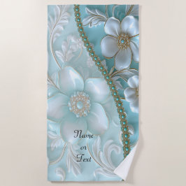 Toalha De Praia Teal White Floral Beach Towel