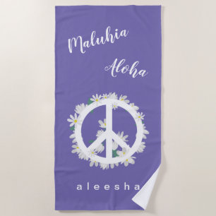 Toalha De Praia Tema Havaiano Paz Amor Floral Paz
