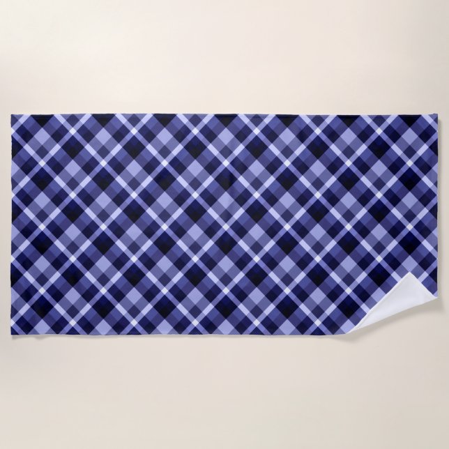 Toalha De Praia Tendência Marinho Blue Xadrez Pattern Beach Towel (Frente)