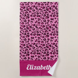 Toalha De Praia Tendência, rosa-impressão-leopardo com nome