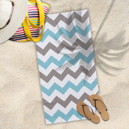 Toalha De Praia Tendy Blue Cinza Chevron Patterno