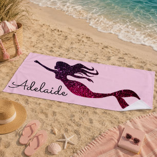 Toalha De Praia Tendy Purple Mermaid Silhouette Personalizado