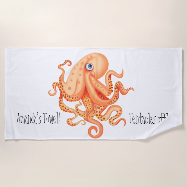 Toalha De Praia Tentáculos personalizados de polvo laranja fofo (Frente)