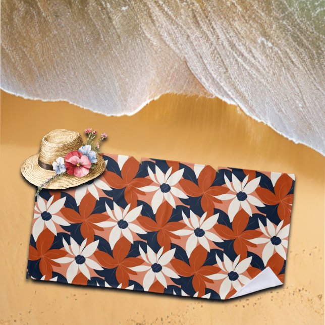 Toalha De Praia Terracotta White Floral Elegante (Criador carregado)