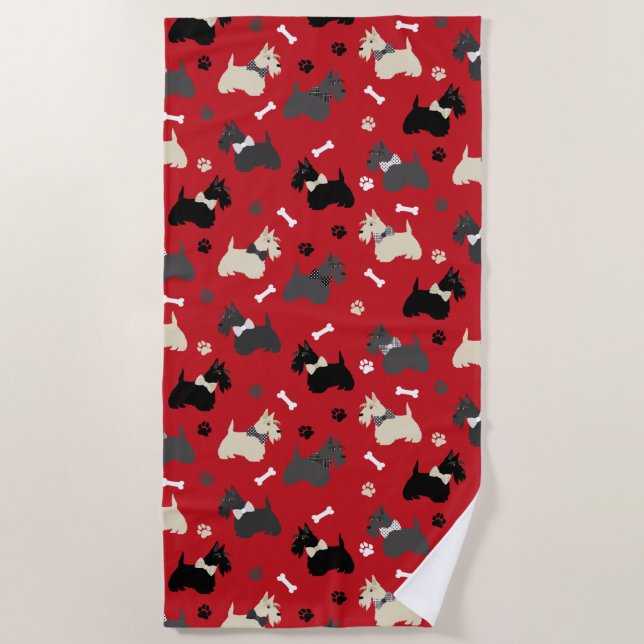 Toalha De Praia Terrier Paws e Bones Red (Frente)