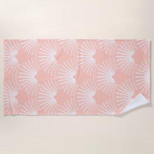 Toalha De Praia Teste padrão cor-de-rosa & branco do art deco