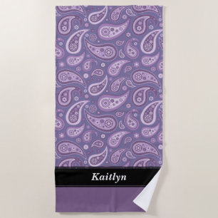 Toalha De Praia Teste padrão roxo personalizado de Paisley
