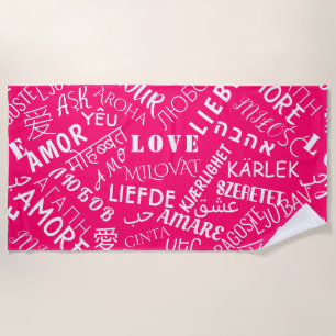 Toalha de Praia Texto Amor Rosa ou Escolha Cores