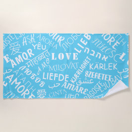 Toalha De Praia Texto Azul Praia com Amor Multiidioma