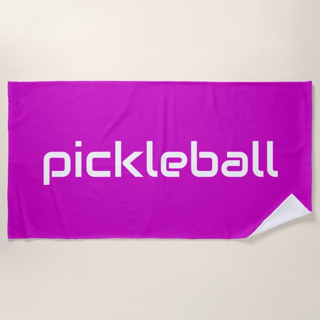 Toalha De Praia Texto Branco Moderno PICKLEBALL A Rosa Magenta (Frente)