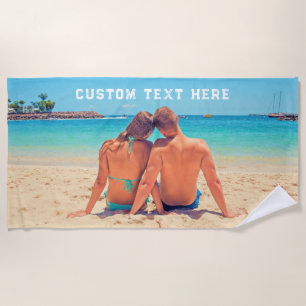 Toalha De Praia Texto Fotográfico personalizado Praia Toque seu Pr