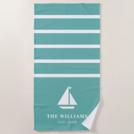 Toalha De Praia Texto Náutico do Adicionar Nome com Strike de Teal