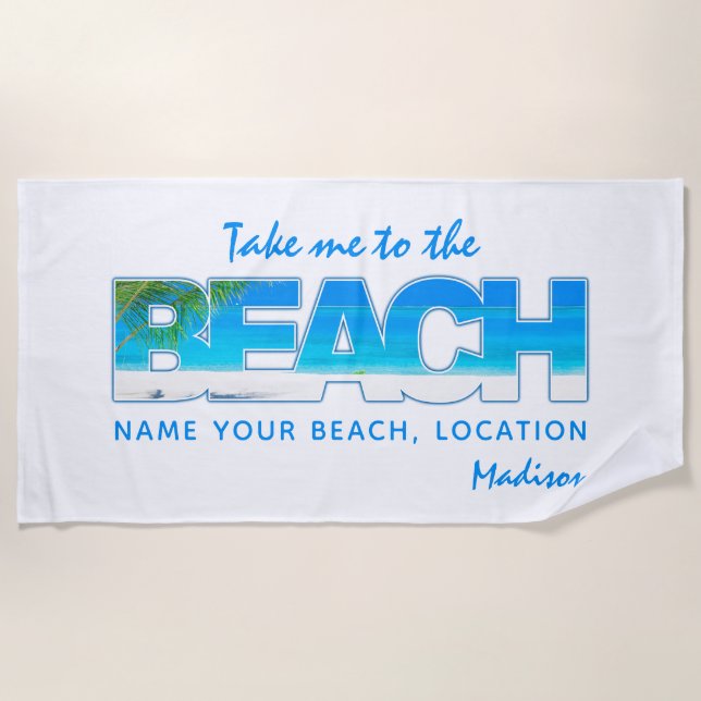 Toalha De Praia Texto personalizado BEACH (Frente)