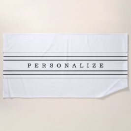 Toalha De Praia Texto personalizado e faixas modernas | Preto e br