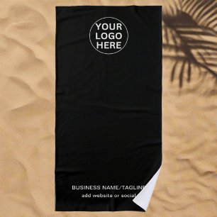 Toalha De Praia Texto personalizado e logotipo comercial preto e b
