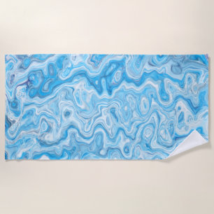Toalha De Praia Textura de mármore azul de gelo abstrato líquido
