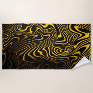Toalha De Praia Textura de Redemoinhos Preto Amarelo Dourado