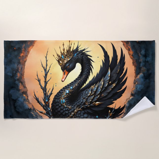 Toalha De Praia The Obsidian Swan of Moonlit Grace. In the twiligh (Frente)