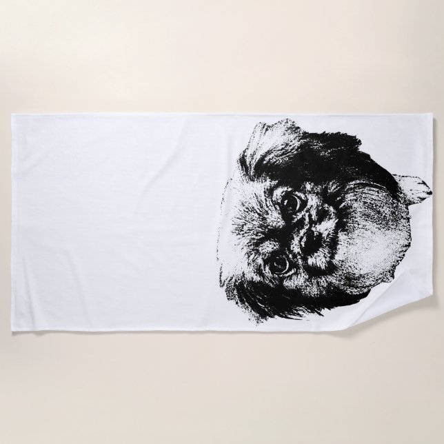 Toalha De Praia Tibetan Spaniel Beach Towel – Ink Line Art (Frente)