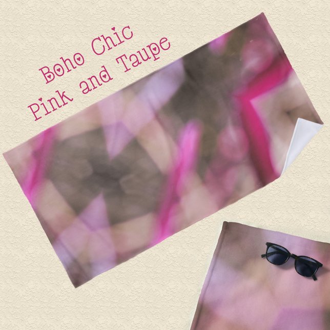 Toalha De Praia Tie Dye, Abstrato chic, rosa e taupe Boho (Criador carregado)