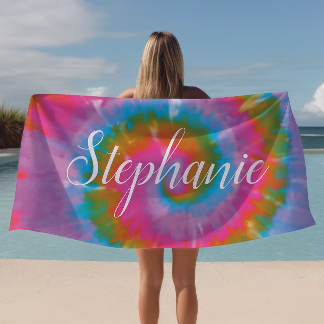 Toalha De Praia Tie Dye Swirl Abstrato Personalizado Verão (Criador carregado)