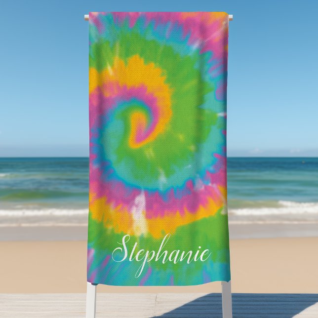 Toalha De Praia Tie Dye Swirl Abstrato Retro Personalizado Verão (Criador carregado)