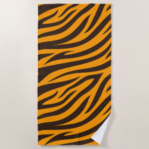Toalha De Praia Tiger Stripe Black Orange Wild