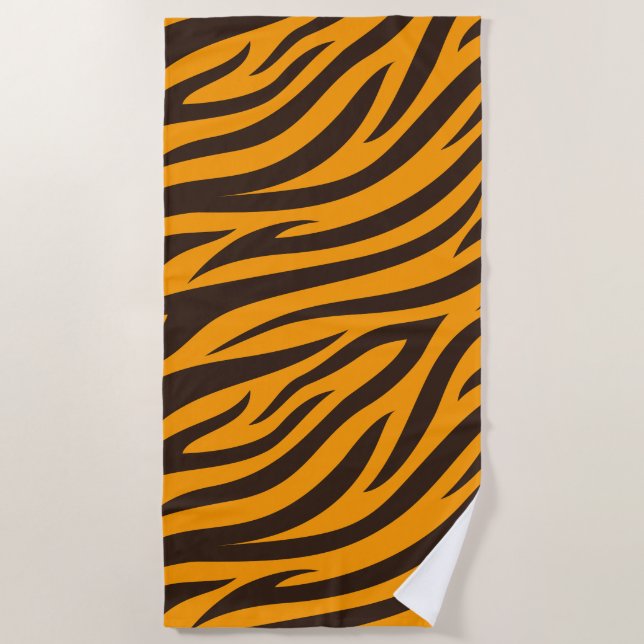 Toalha De Praia Tiger Stripe Black Orange Wild (Frente)